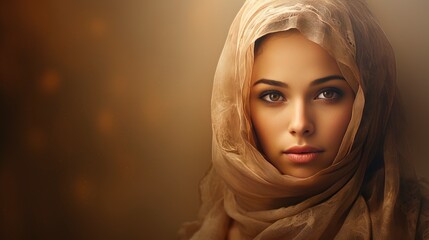Beautiful muslim lady, copy space with generative ai