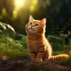 Naklejka na ściany i meble Orange Cat Looking at the Landscape