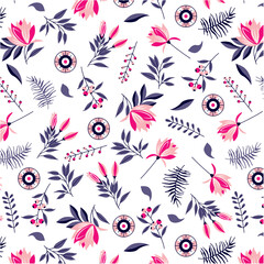 Flowers, buds and leaves pattern