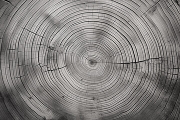 Detailed black and white wooden texture showing tree rings and grain - obrazy, fototapety, plakaty