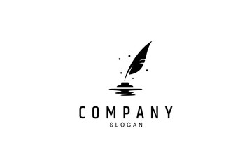 Quill logo with black ink flat vector template design style