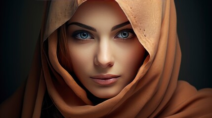 Naklejka premium Beautiful muslim lady, copy space with generative ai