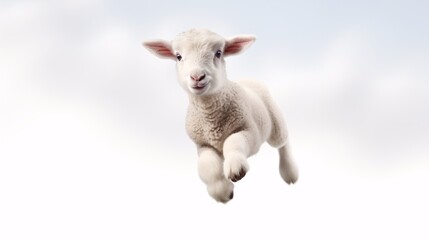 Fototapeta premium Small lambs leaping against a blank backdrop.