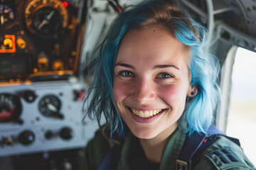 Aerospace Technician With Blue Hair Who Radiates Joy
