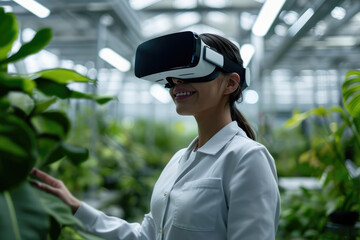 Food Scientist In Virtual Vr Goggles, Sporting A Smile