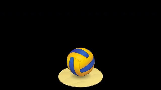 Looped animation of a beach volleyball ball bouncing on a piece of beach sand isolated on a green background, a transparent background with alpha channel (cut out)