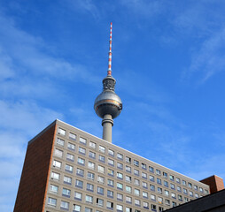 Fernsehturm (Television Tower) located at Alexanderplatz. The tower was constructed between 1965...