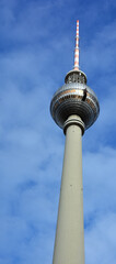 Fototapeta na wymiar Fernsehturm (Television Tower) located at Alexanderplatz. The tower was constructed between 1965 and 1969 by the former German Democratic Republic, Berlin Germany