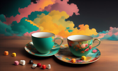 Fototapeta premium Beautiful colorful vintage cup. Generative AI 