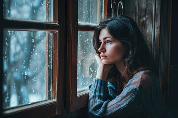 Depressed Woman Longing For Solace At Windowsill