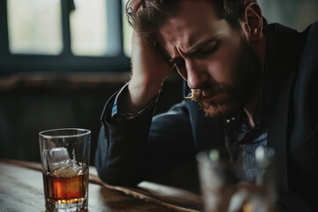 Man Resolutely Refusing Alcohol, Fighting Addiction
