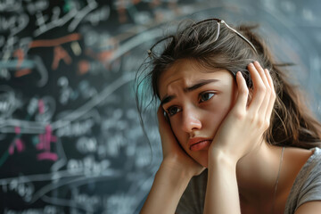 Stressed Teenage Girl Overwhelmed By Math Concepts