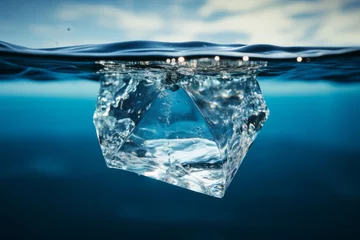  A melting piece of ice is immersed in crystal clear water. The photo is related to global warming, a thaw leading to melting glaciers and rising sea levels. © Pink Zebra