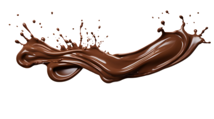 Spilled chocolate splash isolated on transparent white background