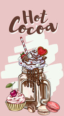 Hot cocoa station, bar sign for love events: Valentine's Day, romantic date, for t-shirts and print products.