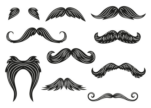 black mustache icons barbershop decorative minimalist illustration isolated on white background