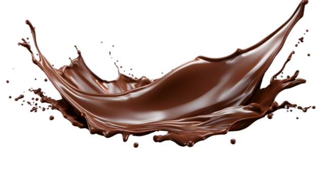 Spilled chocolate splash isolated on transparent white background