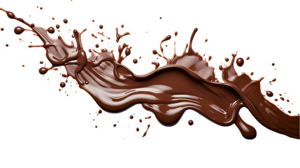 Spilled chocolate splash isolated on transparent white background