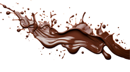 Spilled chocolate splash isolated on transparent white background