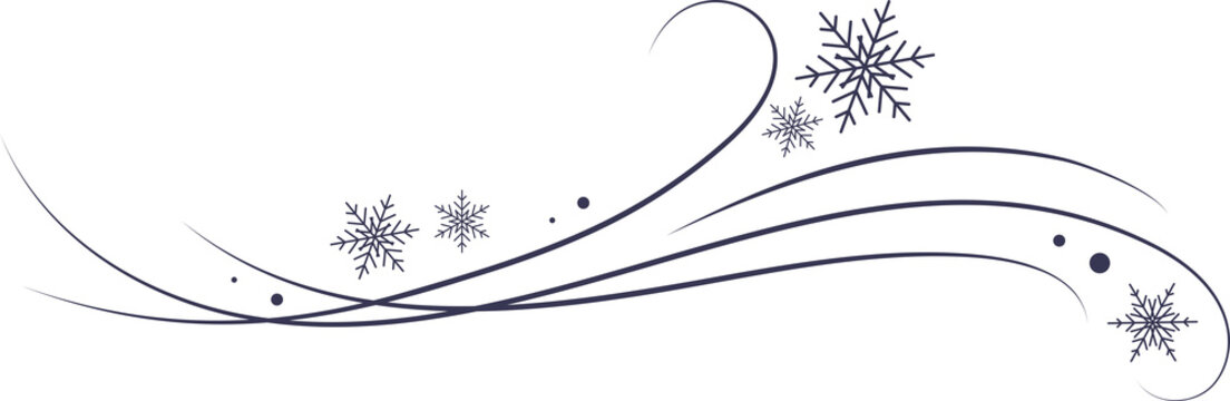 Snow wind doodle illustration. Flakes swirl blizzard. Wavy cold snowstorm. Wavy flow foe Christmas decoration