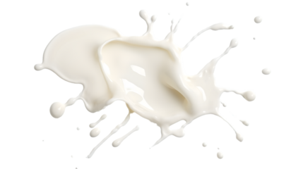 Spilled milk splash isolated on transparent white background