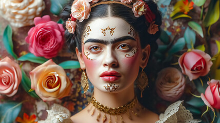 Beautiful young woman with creative make-up like a sugar skull. 