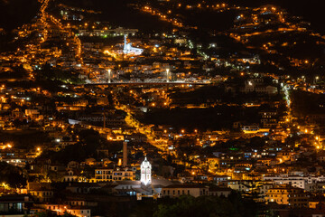 Cityscape nighttime with cathedral in central Funchal, Madeira, Portugal
