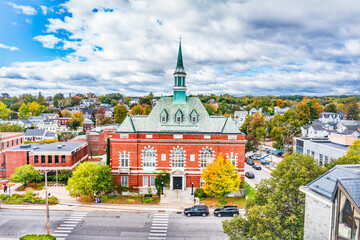 Aerial view of Concord City Hall and Auditorium, in New Hampshire. The Concord City Auditorium is a...