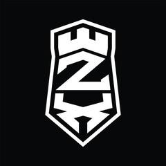 ZX Letter Logo monogram hexagon shield shape up and down with crown castle isolated style design