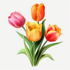 Fototapeta premium Four tulips isolated on white background