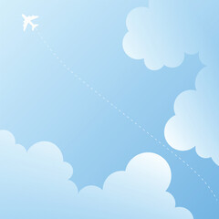 Cute kawaii clouds background with flight banner backdrop