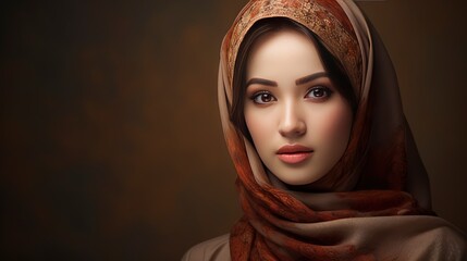 Beautiful chinese muslim lady, copy space with generative ai