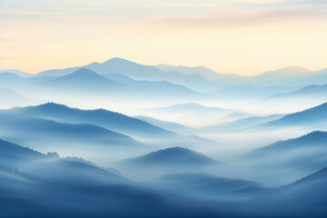 Enigmatic Dawn: Fog-Clad Hills in Watercolor