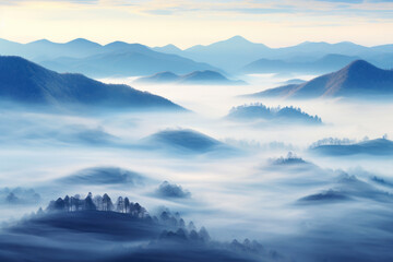 Fototapeta na wymiar Mystic Mornings: Fog Veiling Serene Hills