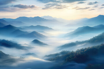Dawn's Whisper: Hills Wrapped in Ethereal Fog