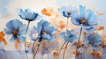 Blue flowers in an abstract field