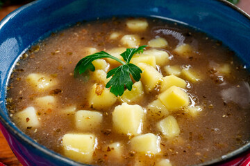 Sour soup with mushroom.