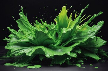 Splash of green paint, green paint on black background, generated AI