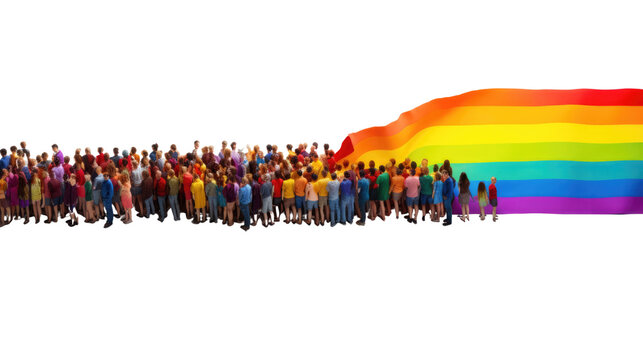 LGBTQ banner. Rainbow colors flag and human figures together united isolated on white transparent, PNG 