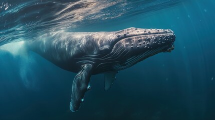 Humpback Whale Diving in the Ocean - obrazy, fototapety, plakaty