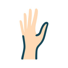 Stylized hand image in flat design, icon with contour lines, presented in a simplified form for interfaces.