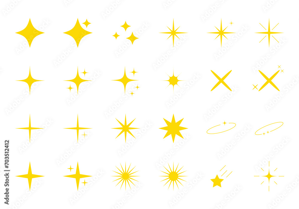 Canvas Prints yellow sparkles set, vector sparkling stars, shiny flashes of fireworks. set of star elements of var