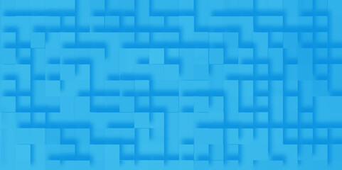 Abstract 3d geometric background with cubes, background of small squares in blue geometric pattern, Panoramic view of abstract square pattern for presentation, cover, card, decoration and design.