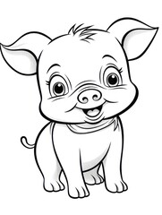 Obraz premium Coloring pages for kids, little pig, cartoon style