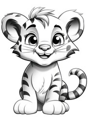 Coloring pages for kids, little tiger, cartoon style