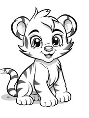 Coloring pages for kids, little tiger, cartoon style