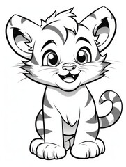 Coloring pages for kids, little tiger, cartoon style