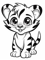 Fototapeta premium Coloring pages for kids, little tiger, cartoon style