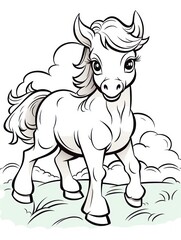 Coloring pages for kids, little horse, cartoon style