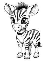 Coloring pages for kids, little zebra, cartoon style